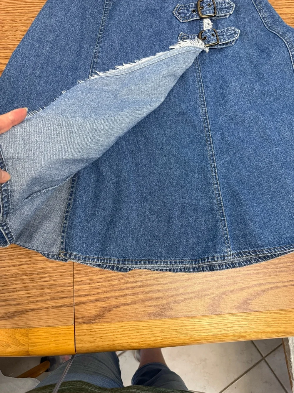 LizWear Wrap Denim Mini Flare Skirt, NWT, Cute Buckle Details